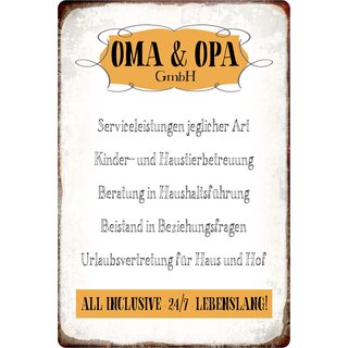 Schild Spruch "Oma & Opa GmbH All Inclusive 24/7 lebenslang" 20 x 30 cm 