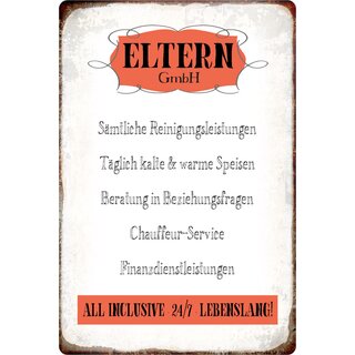 Schild Spruch "Eltern GmbH All Inclusive 24/7 lebenslang" 20 x 30 cm