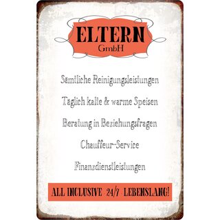 Schild Spruch "Eltern GmbH All Inclusive 24/7 lebenslang" 20 x 30 cm 