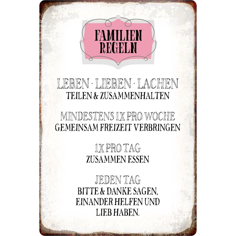 Schild Spruch "Familienregeln" 20 x 30 cm, 9,49