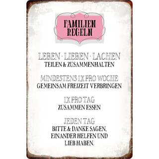 Schild Spruch "Familienregeln" 20 x 30 cm 