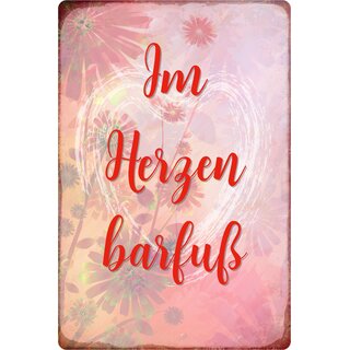 Schild Spruch "Im Herzen barfuß" 20 x 30 cm  rosa