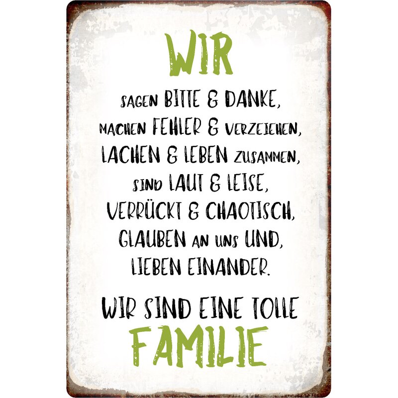Schild Spruch "Wir sagen Bitte & Danke, wir sind tolle Familie" 20 x