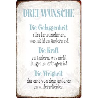 Schild Spruch "Drei Wünsche, Gelassenheit, Kraft, Weisheit" 20 x 30 cm 