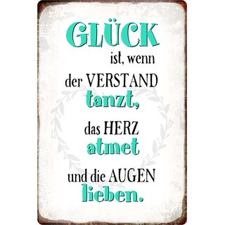 Schild Spruch "Glück ist, wenn der Verstand tanzt" 20 x 30 cm 