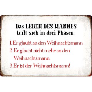 Schild Spruch "Das Leben des Mannes, drei Phasen" 20 x 30 cm