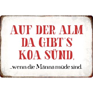 Schild Spruch "Auf der Alm da gibt’s koa Sünd" 20 x 30 cm