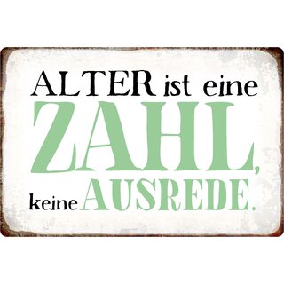 Schild Spruch "Alter ist eine Zahl, keine Ausrede." 20 x 30 cm