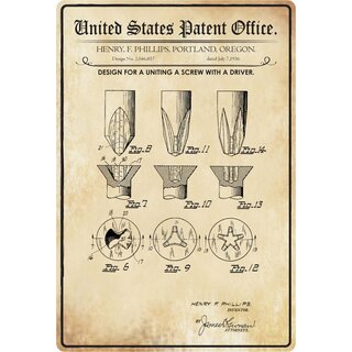 Schild Motiv "Design for a uniting a srew with a driver" Bohrer 20 x 30 cm