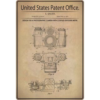 Schild Motiv "Design for a photographic camera with coupled exposure meter" 20 x 30 cm 