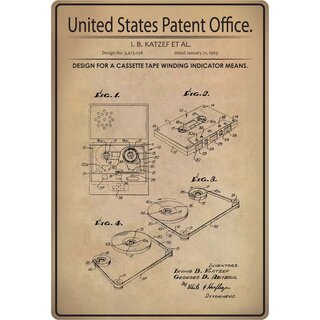 Schild Motiv "Design for a cassette tape winding indicator means" 20 x 30 cm 