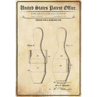 Schild Motiv "Design for a bowling pin" 20 x 30 cm