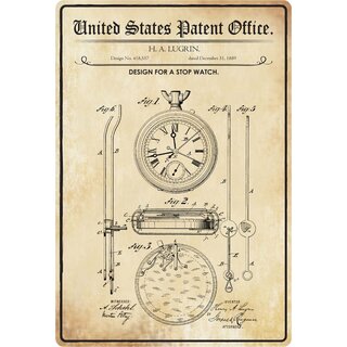 Schild Motiv "Design for a stop watch" Stopuhr 20 x 30 cm