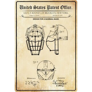Schild Motiv "Design for a baseball mask" Baseballmaske 20 x 30 cm 