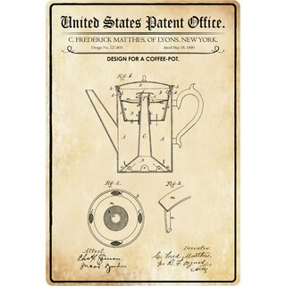Schild Motiv "Design for a coffee-pot" Kaffeekanne 20 x 30 cm