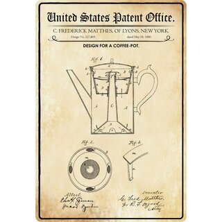 Schild Motiv "Design for a coffee-pot" Kaffeekanne 20 x 30 cm 