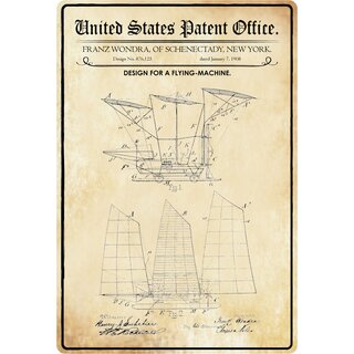 Schild Motiv "Design for a flying-machine" Fluggerät 20 x 30 cm