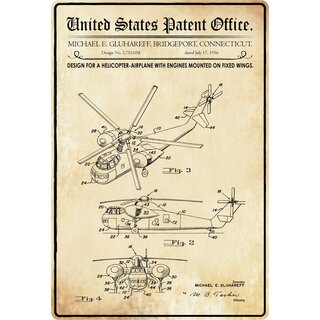 Schild Motiv "Design for a helicopter-airplane" Hubschrauber 20 x 30 cm