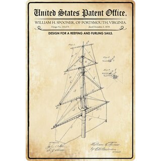 Schild Motiv "Design for a reefing and furling sails" Reff- und Rollsegel 20 x 30 cm 