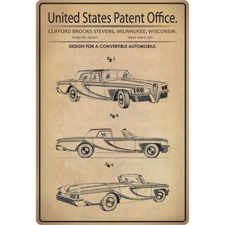 Schild Motiv "Design for a convertible automobile" Cabrio 20 x 30 cm