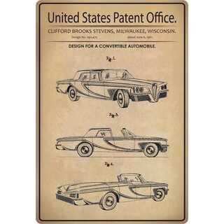 Schild Motiv "Design for a convertible automobile" Cabrio 20 x 30 cm 