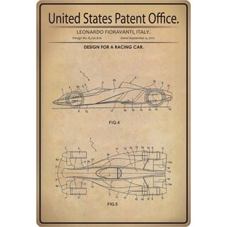 Schild Motiv "Design for a racing car" Rennauto 20 x 30 cm 