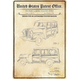 Schild Motiv "Design for an automobilie station wagon" Kombi 20 x 30 cm