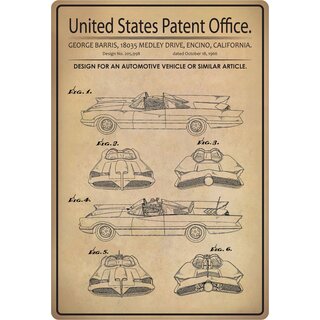 Schild Motiv "Design for an automotive vehicle or similar article" KFZ 20 x 30 cm 