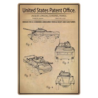 Schild Motiv "Design for a combined armoured vehicle body and gun turret" Panzer 20 x 30 cm