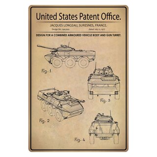 Schild Motiv "Design for a combined armoured vehicle body and gun turret" Panzer 20 x 30 cm 