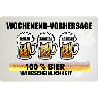 Schild Spruch "Wochenend-Vorhersage Bierwahrscheinlichkeit" 20 x 30 cm 