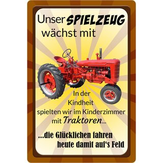 Schild Spruch "Unser Spielzeug wächst mit, Traktoren" 20 x 30 cm