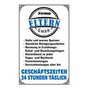 Schild Spruch "Firma Eltern GmbH, 24 Stunden...