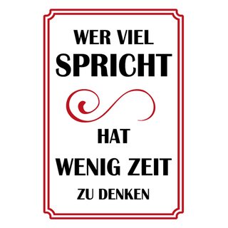 Schild Spruch "Wer viel spricht hat wenig Zeit zum Denken" 20 x 30 cm 