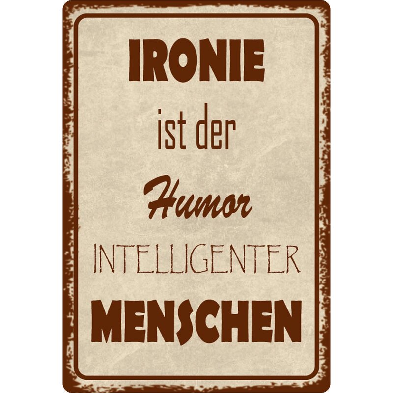 Schild Spruch "Ironie ist Humor intelligenter Menschen" 20 x 30 cm, 9