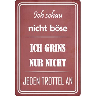 Schild Spruch "Schau nicht böse, grins nicht jeden Trottel an" 20 x 30 cm