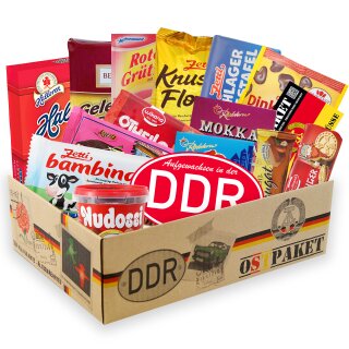 Ostpaket Schokobox XL "Beste Freundin" inklusive DDR Aufkleber "Aufgewachsen in der DDR"