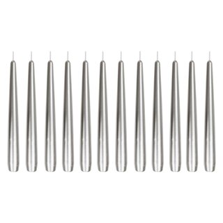 Spitzkerzen Leuchterkerzen lackiert silber, 12 Stück, Größe ca. 22 x 240 mm, einzeln in Folie