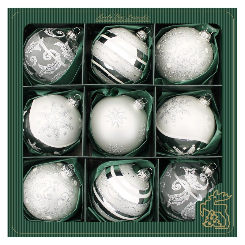 Krebs Glas Lauscha - Assortiment Décorations De Noël Antique Mercury Argent - 9 Pièces