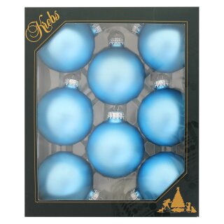 Krebs Glas Lauscha Weihnachtskugeln Gletscherblau matt 8 Stück/Set, Ø 7 cm