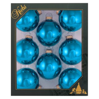 Krebs Glas Lauscha Weihnachtskugeln Blau glänzend 8 Stück/Set, Ø 7 cm
