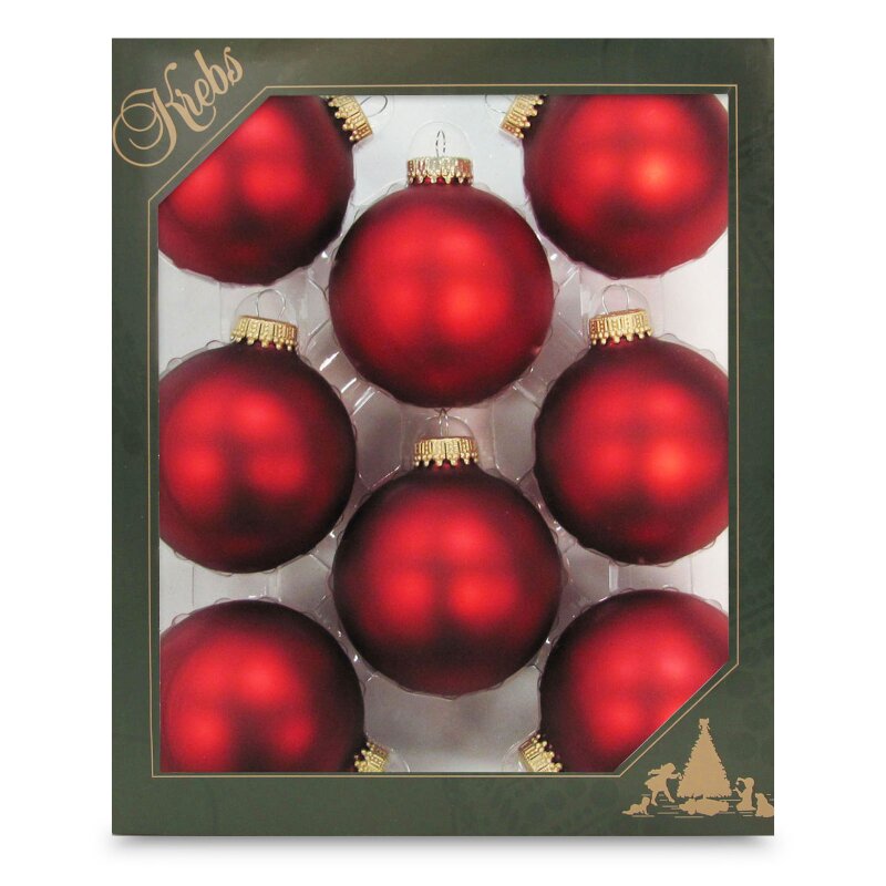 Krebs Glas Lauscha Weihnachtskugeln Rot matt 8 Stück/Set, Ø 7 cm