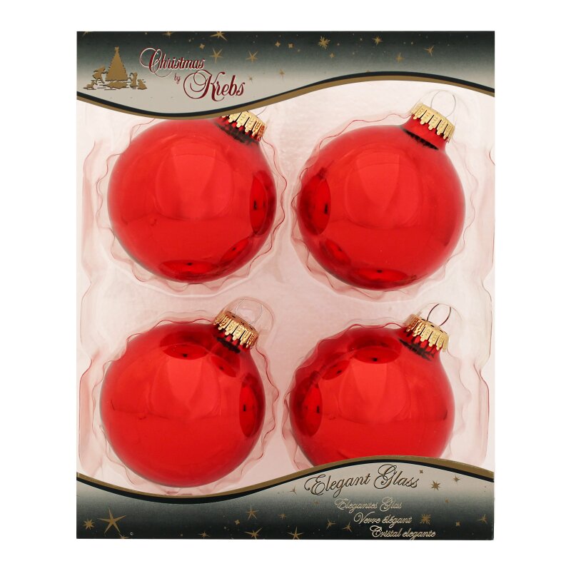 Krebs Glas Lauscha Weihnachtskugeln Rot glänzend 4 Stück/Set, Ø 8 cm