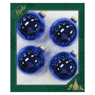 Krebs Glas Lauscha Weihnachtskugeln Blau glänzend 4 Stück/Set, Ø 8 cm