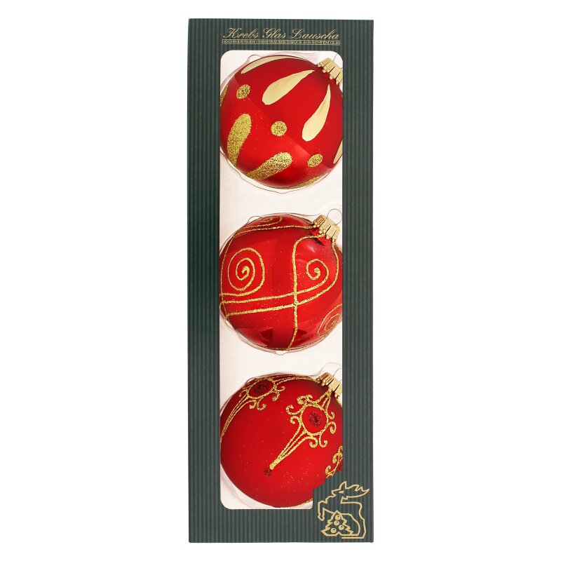 Krebs Glas Lauscha Set Regalo Di 16 Decorazioni Natalizie In Vetro Soffiato - 4 Scatole Con Ciondoli A Tema Foglie E Vortici Bordeaux