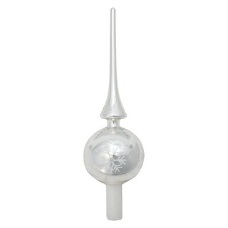 Krebs Glas Lauscha Christbaumspitze Silber mit Schneesternen 28 cm