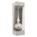 Krebs Glas Lauscha Christbaumspitze Silber mit Schneesternen 28 cm