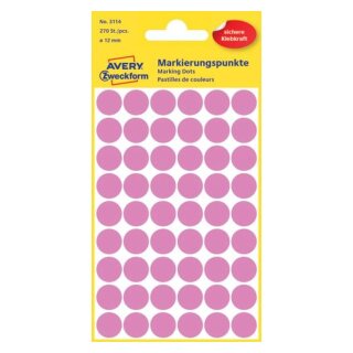 Avery Zweckform® 3114 Markierungspunkte - Ø 12 mm, 5 Blatt/270 Etiketten, rose