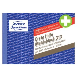 Avery Zweckform® 313 Meldeblock Erste Hilfe - A6 quer, 50 Blatt