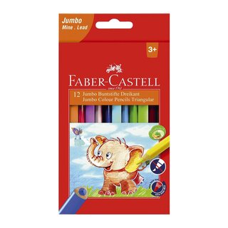 Faber-Castell Buntstift Jumbo Dreikantform - 12 Farben sortiert, Kartonetui